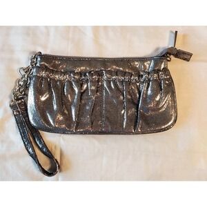 Express Shiny Metallic Silver zipped Clutch Wristlet Evening Bag